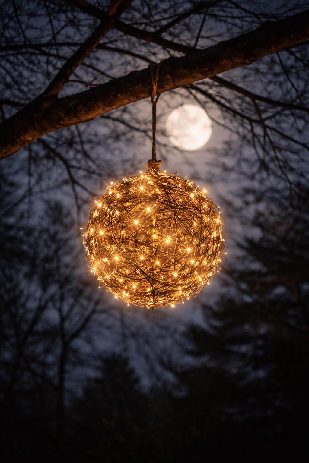 14 inch handwoven grapevine orb light, indoor and outdoor
