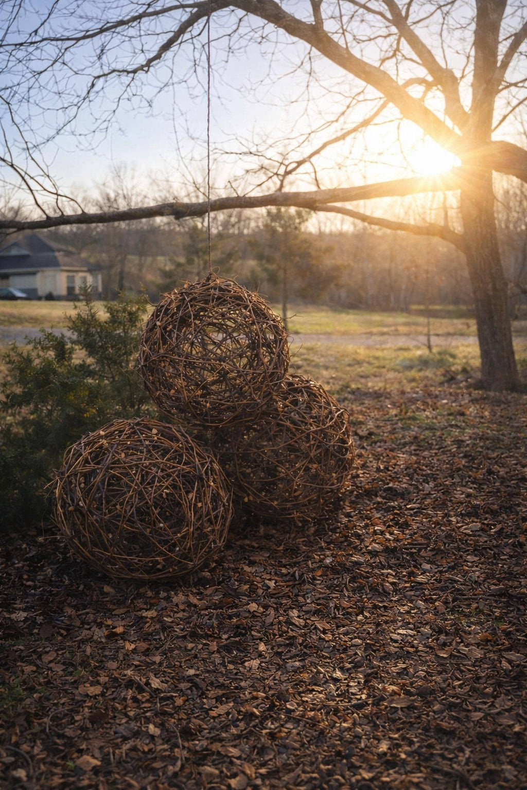 16 inch handwoven grapevine orb light, rustic garden decor