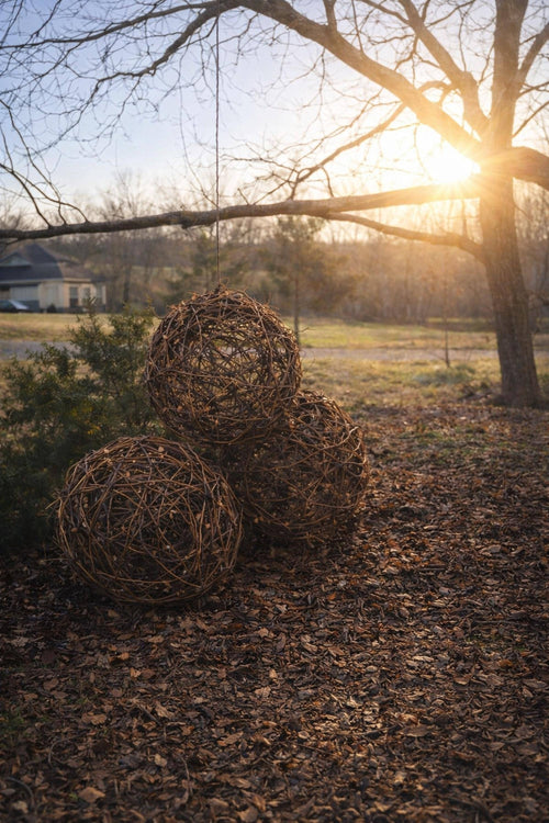 16 inch handwoven grapevine orb light, rustic garden decor