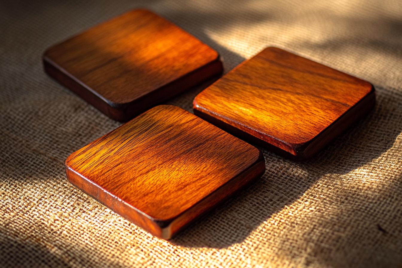 Handmade Hardwood Coasters – Walnut, Padauk & Purpleheart
